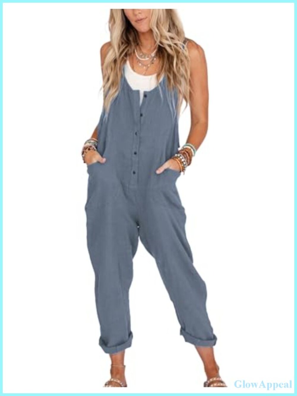 Linen Cotton Overalls Jumpsuit Loose Casual Wide Leg Pockets